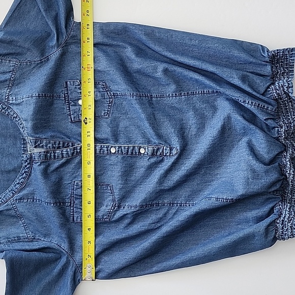 Jessica Women's Dark Denim Cotton Top 3/4 Sleeves 1/2 Button Up Size S - Picture 12 of 13